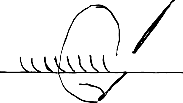 Hand-drawn diagram of whipstitch motion. 